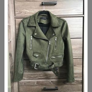 ZARA GREEN SUEDE MOTO JACKET